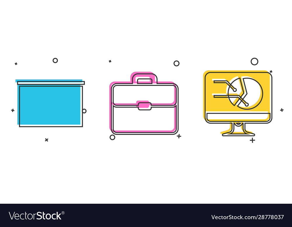 Set chalkboard briefcase and computer monitor vector image Set chalkboard briefcase and computer monitor