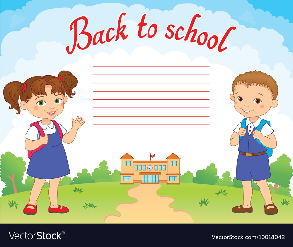 Banner back to school boy girl pupil lettering Vector Image