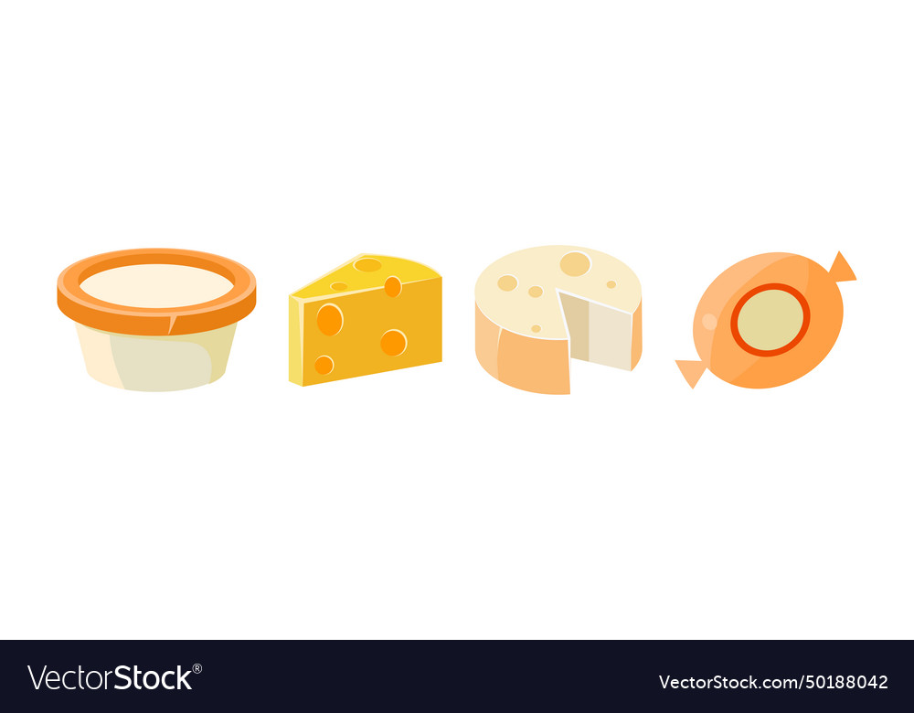 Cheese different type flat icon and object vector image Cheese different type flat icon and object