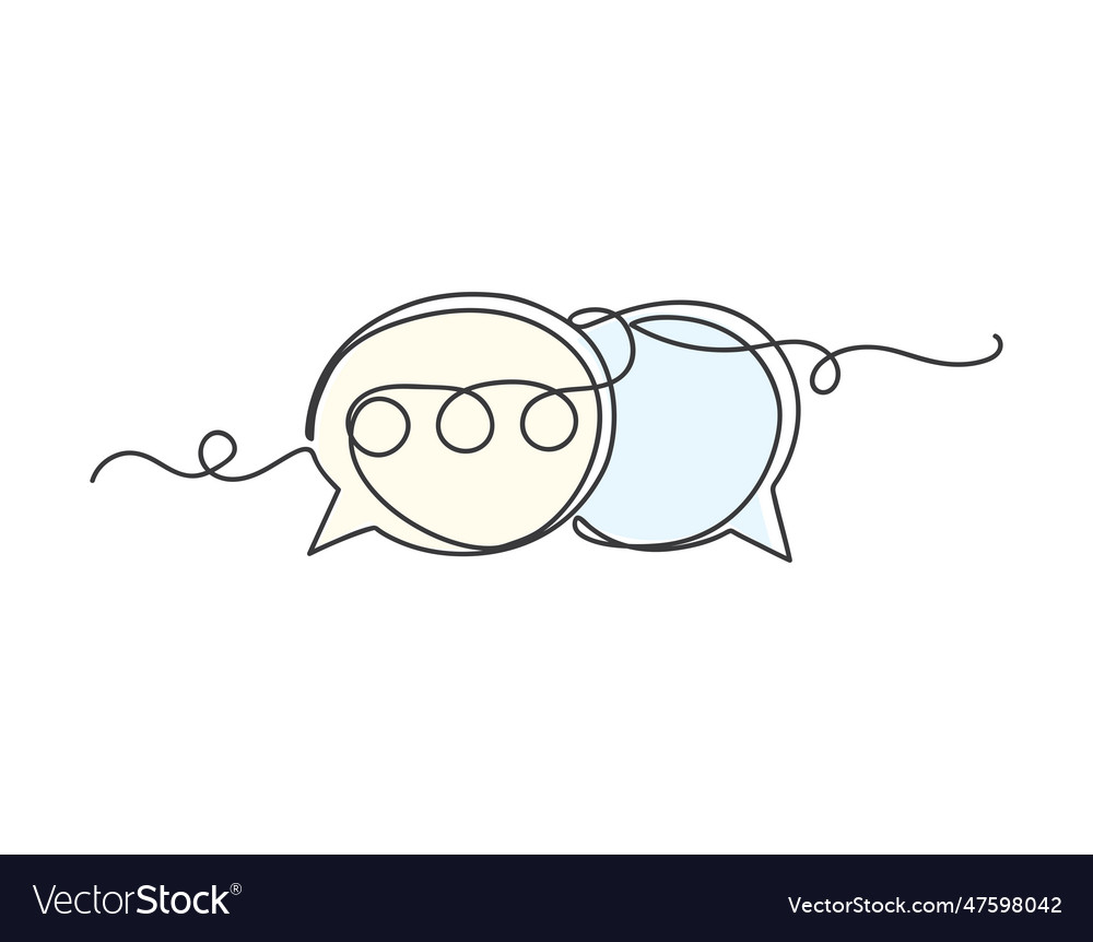 Continuous one line art chat speech bubble symbol vector image Continuous one line art chat speech bubble symbol