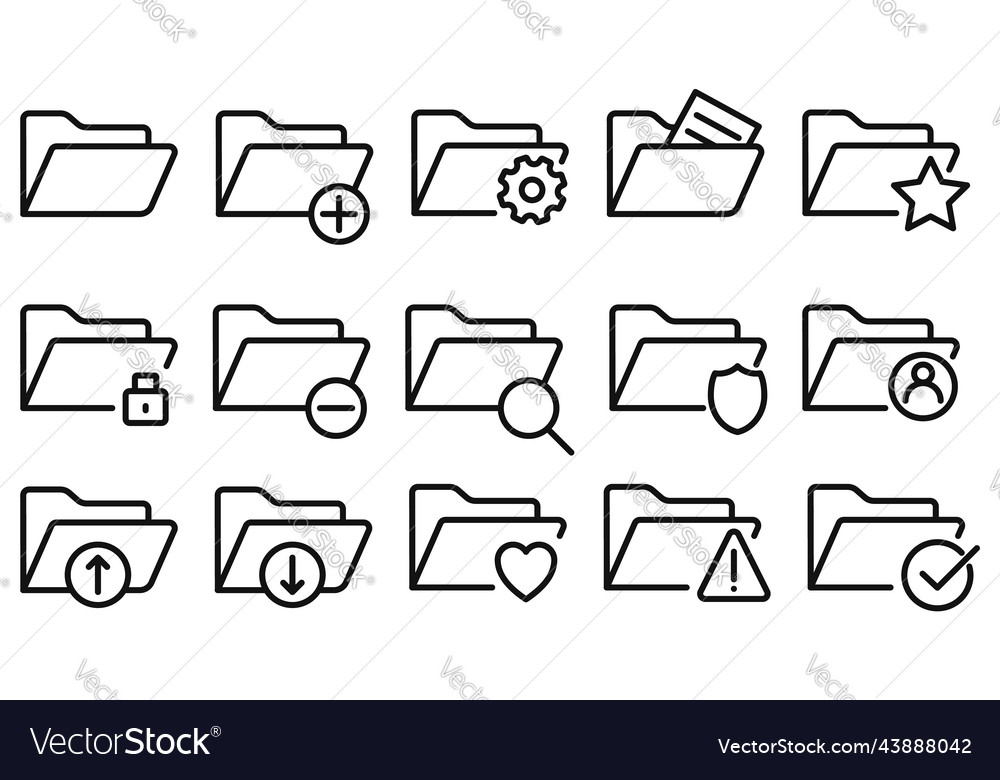 File Folder Icon Set - Line Style