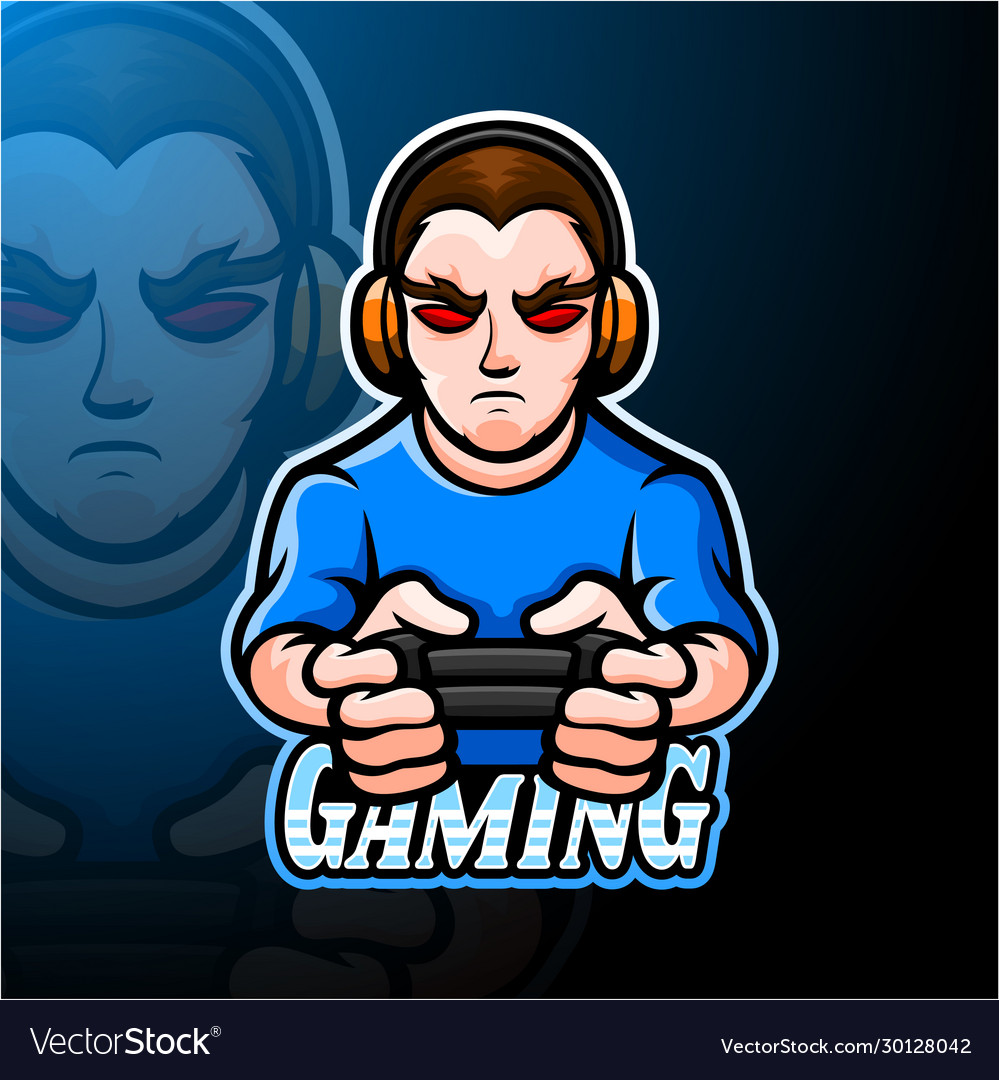 Gamer with a stick mascot logo icon Royalty Free Vector