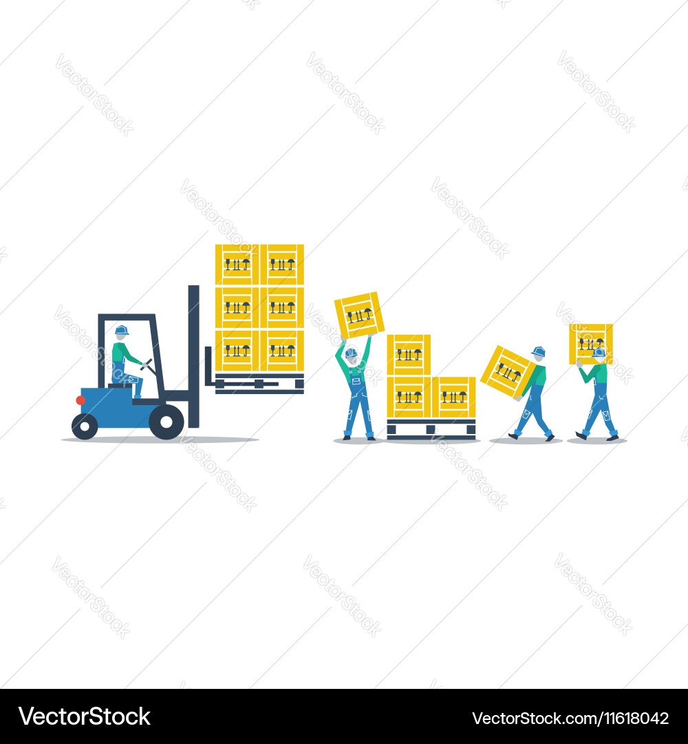 Logistics services warehouse workers with boxes Vector Image