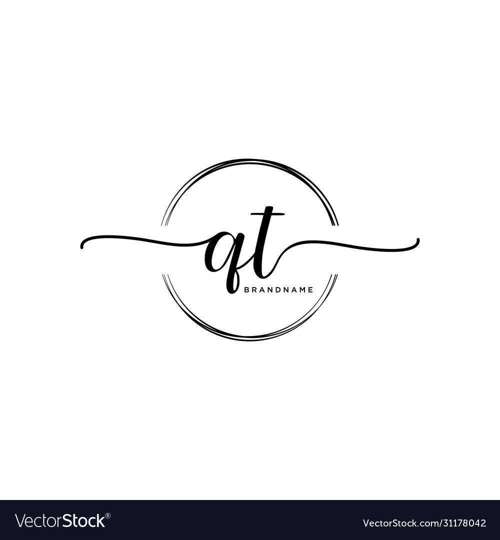 Qt initial handwriting logo with circle template