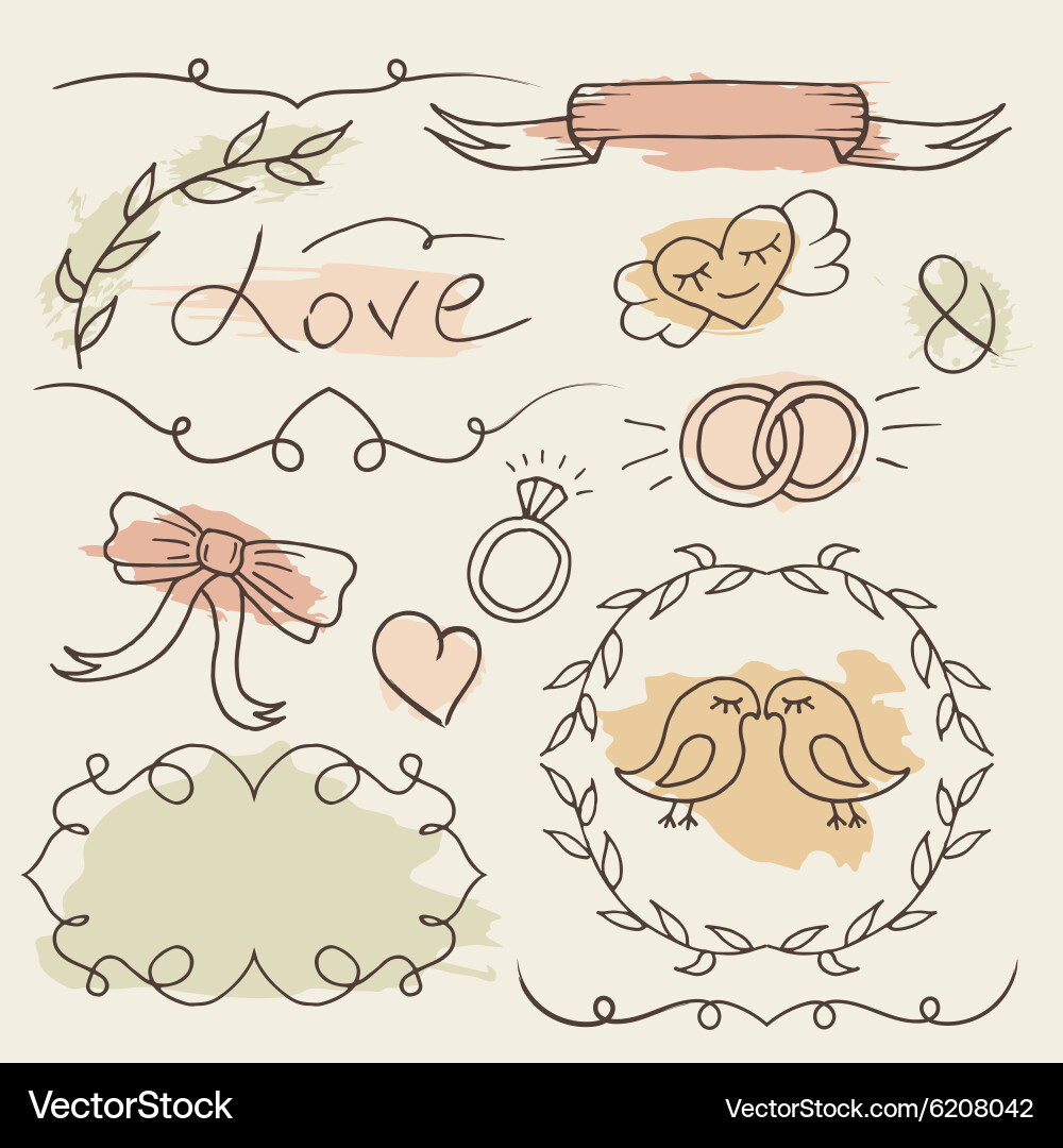 Rustic wedding set hand drawn elements Royalty Free Vector