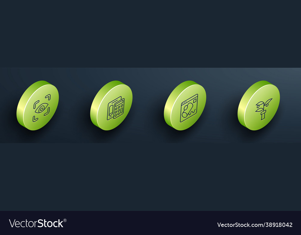 Set isometric line eye scan calculator data vector image Set isometric line eye scan calculator data