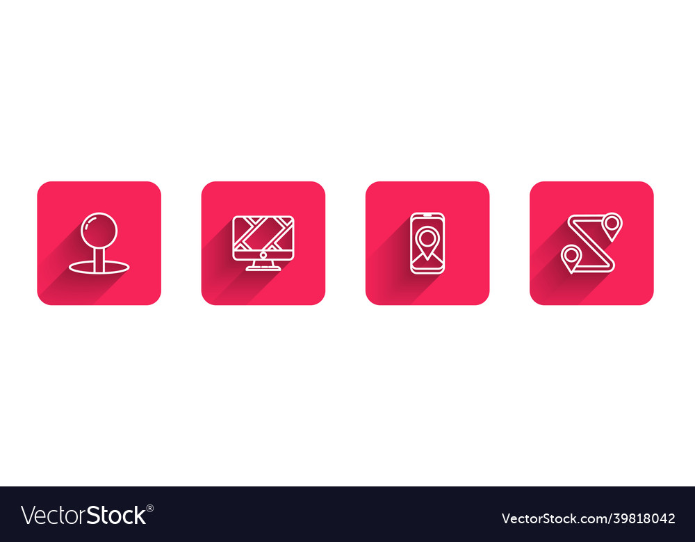 Set line push pin monitor with location marker Vector Image Set line push pin monitor with location marker