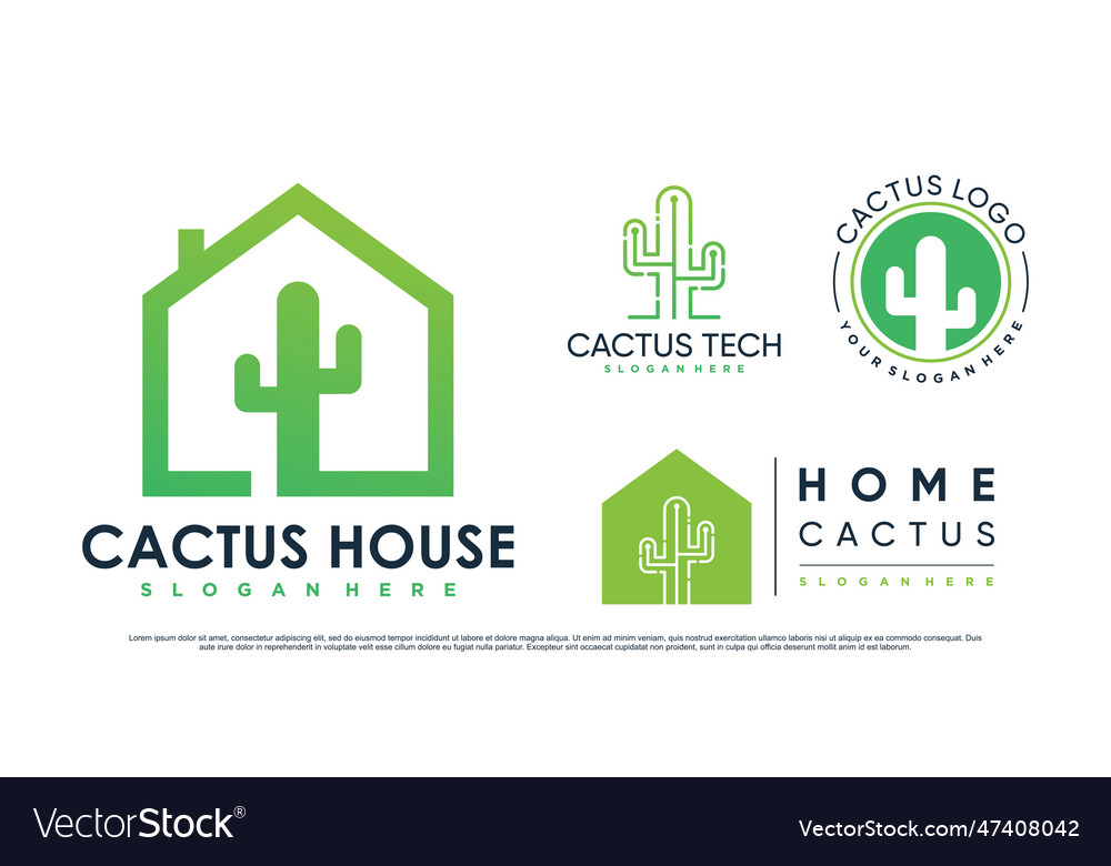 Set of cactus tree logo design with creative