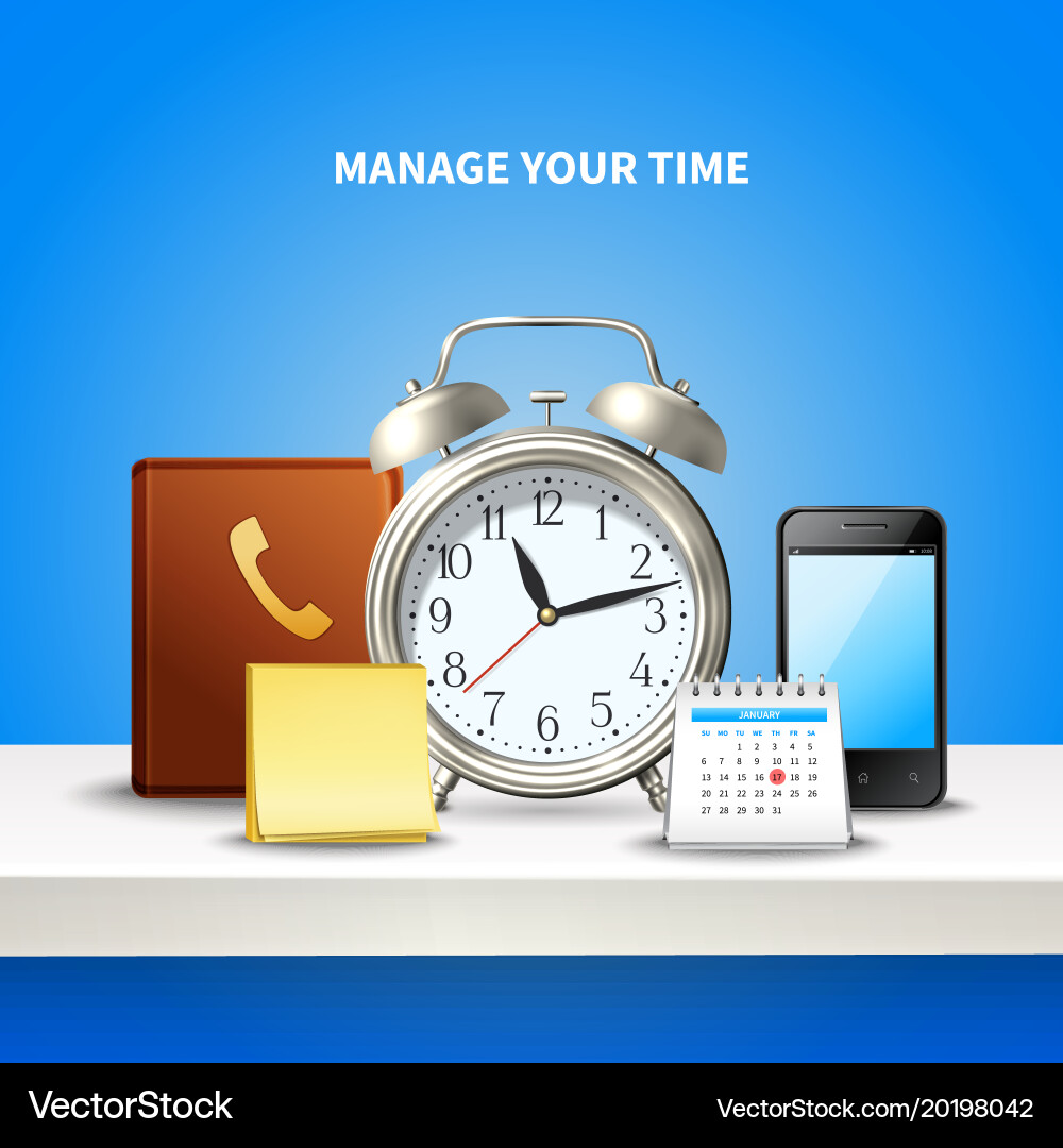 Time management realistic composition Royalty Free Vector