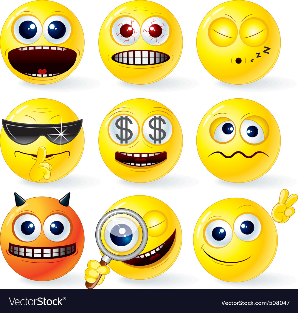 Cartoon smilies emoticons set Royalty Free Vector Image