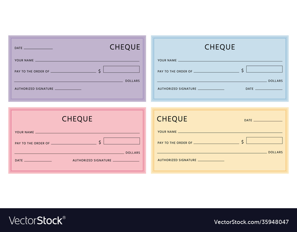 Cheque template blank checkbook pages mockups Vector Image