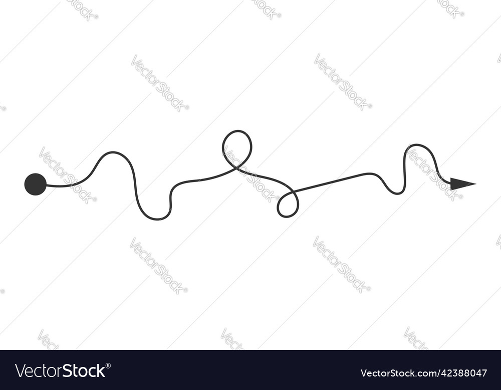 Curved line with start point and direction arrow vector image Curved line with start point and direction arrow