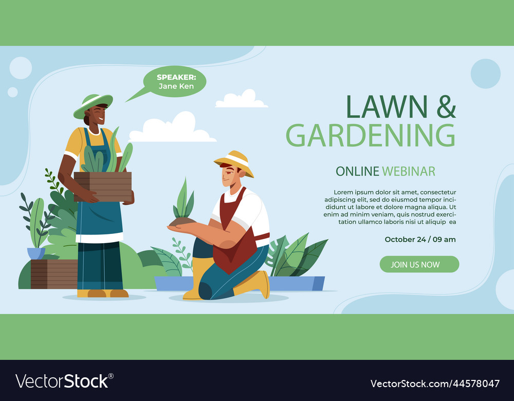 Flat design gardening webinar template Royalty Free Vector