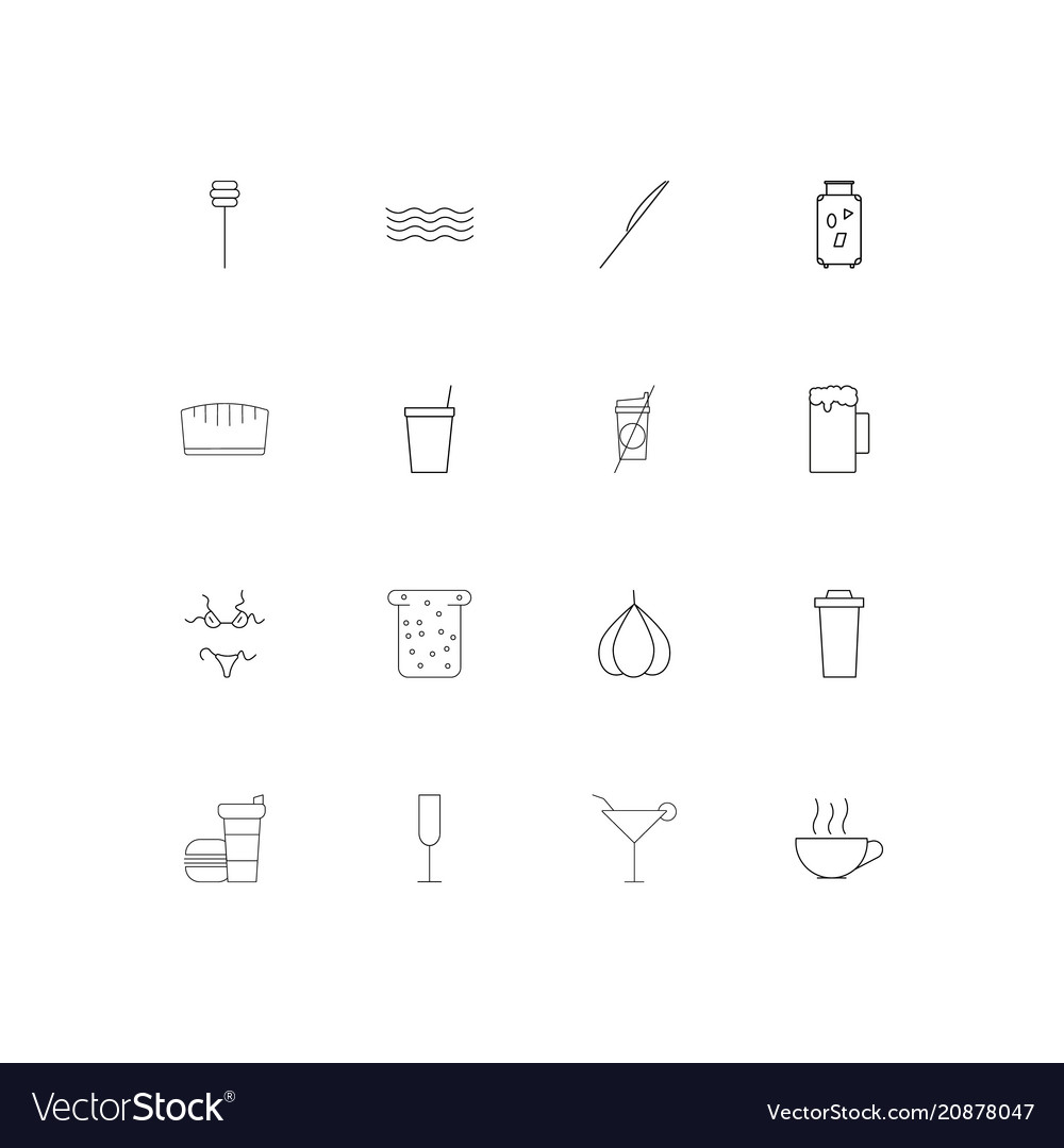 Food and drink linear thin icons set outlined