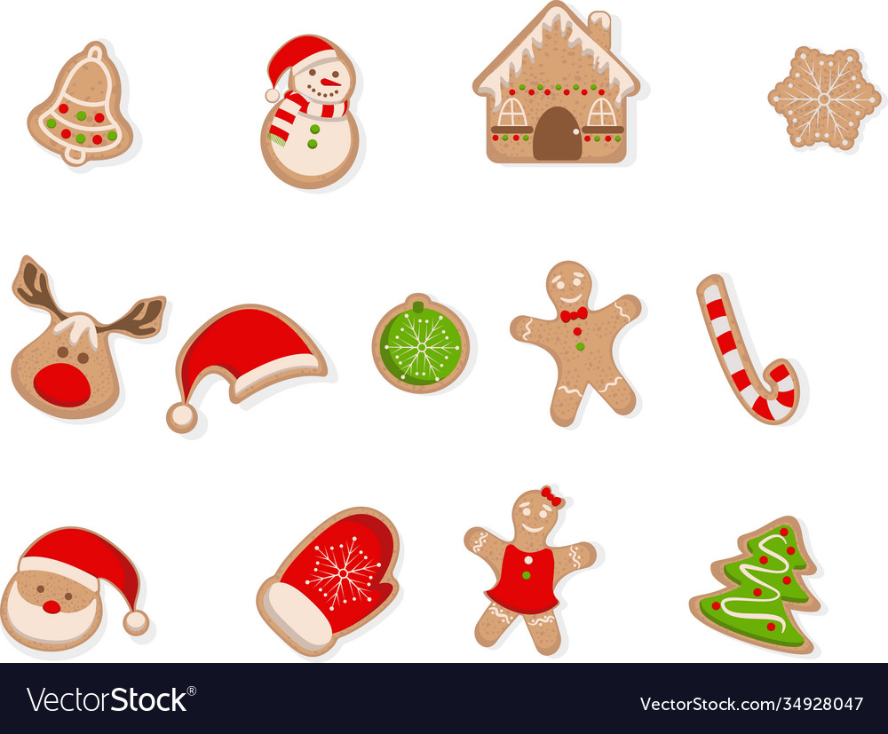 Gingerbread cookies set isolated vector image Gingerbread cookies set isolated