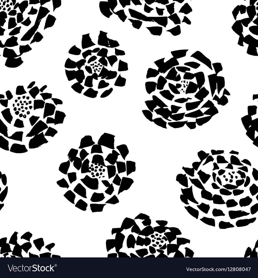 Ink seamless pattern with flowers in sketchy style