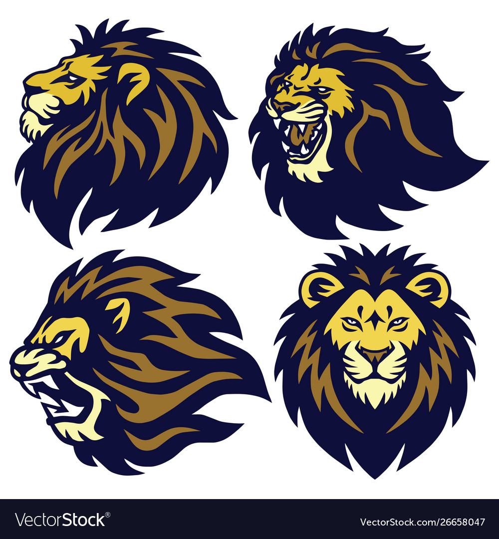 Lion head esport logo set collection Royalty Free Vector