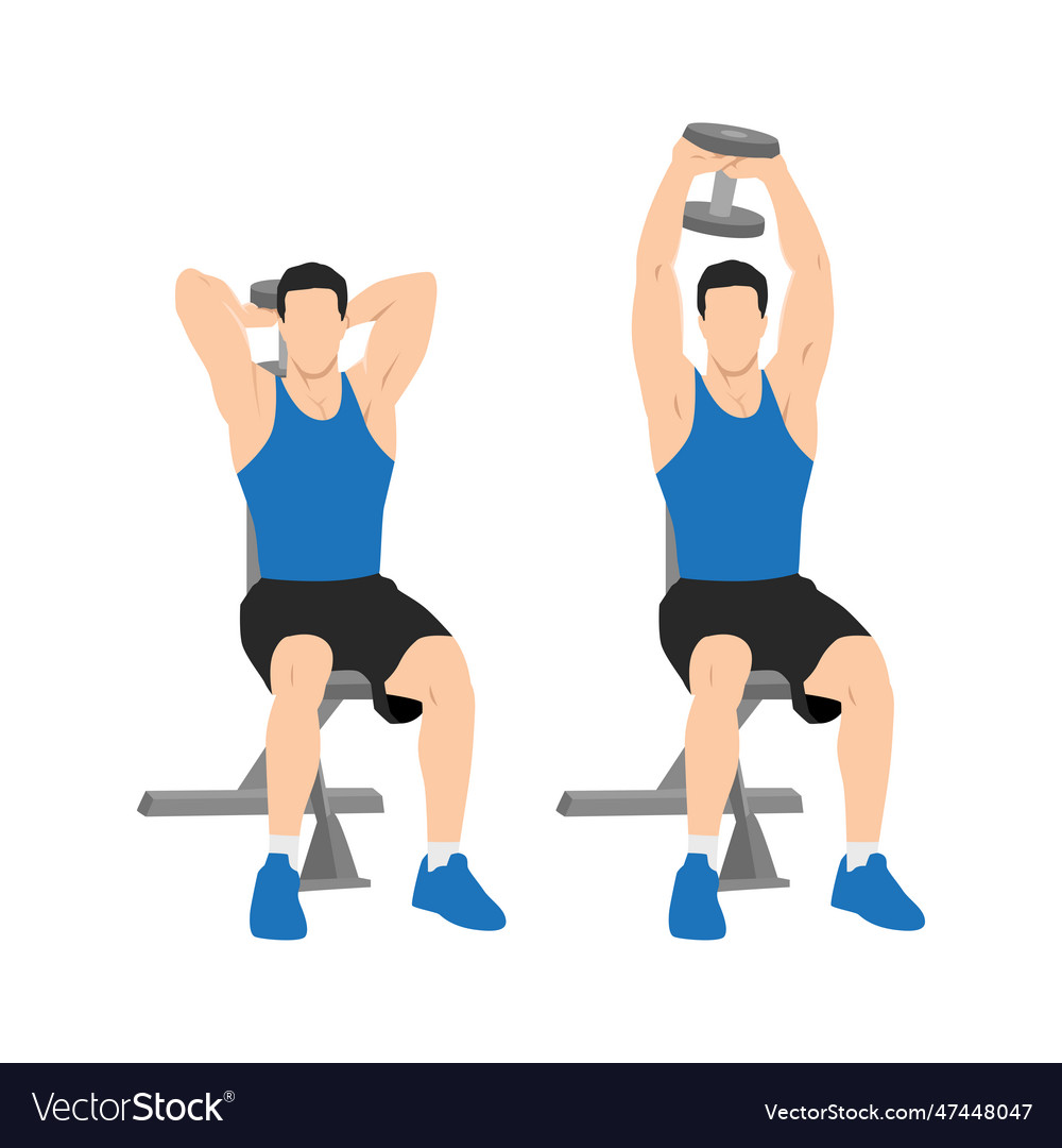 Man doing seated tricep press overhead extensions Vector Image