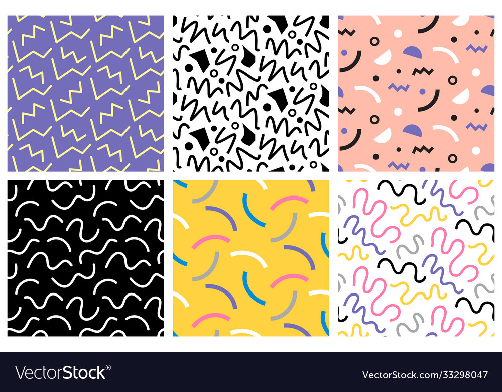 Retro geometric seamless patterns set