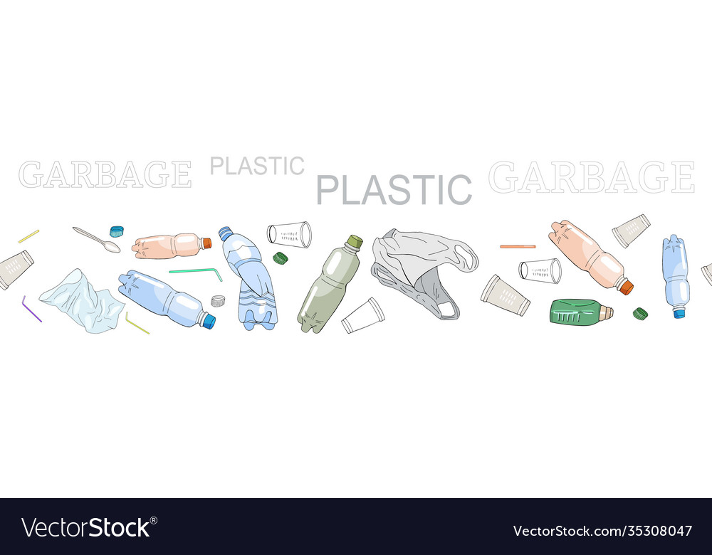 Seamless border with sorted plastic garbage vector image Seamless border with sorted plastic garbage