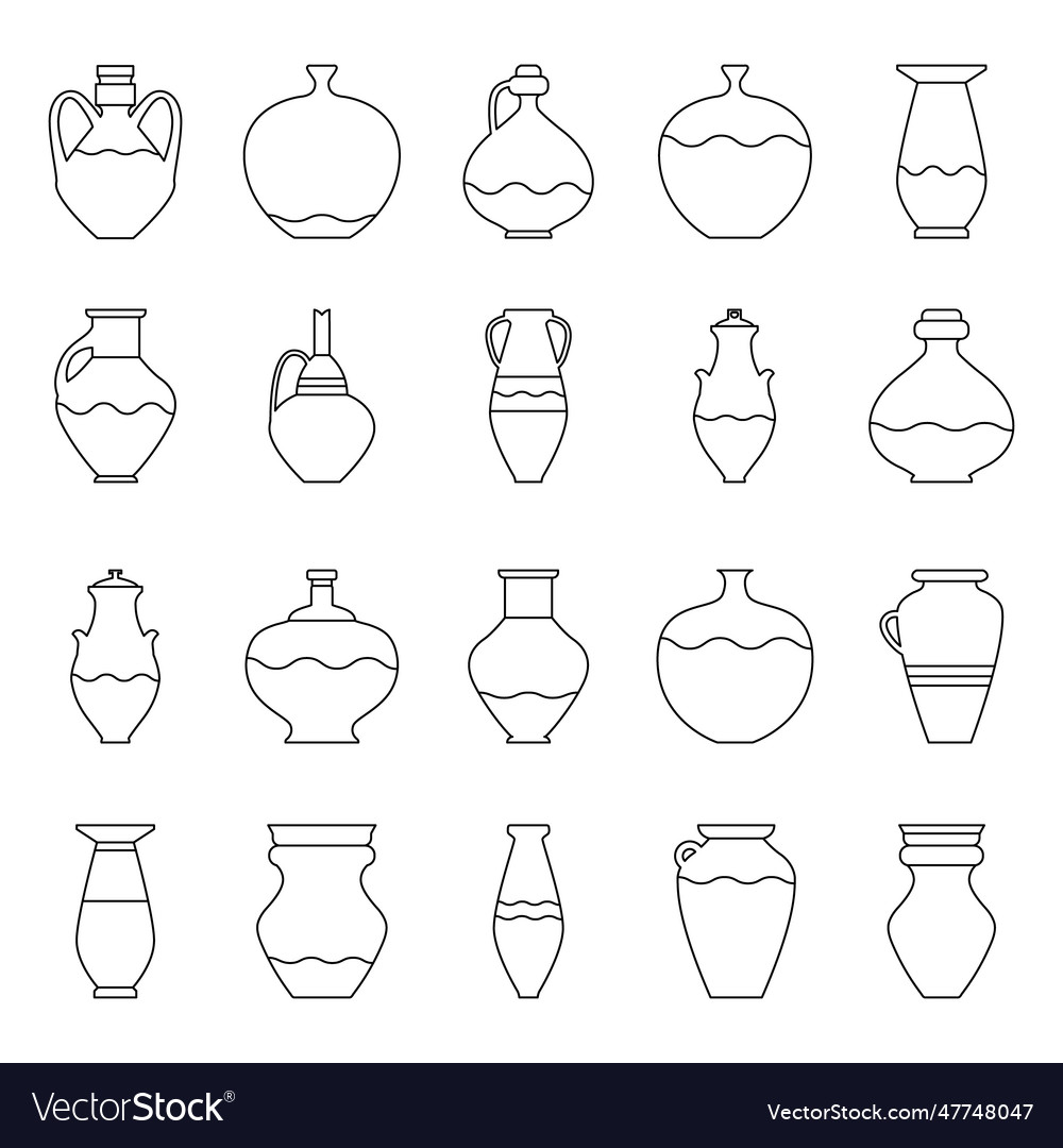 Set ceramic pots in minimalist linear style vector image Set ceramic pots in minimalist linear style