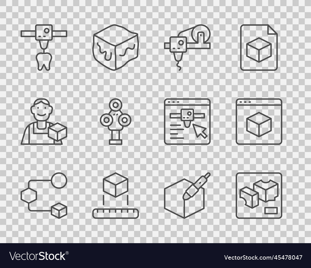 Set line isometric cube 3d printer tooth scanner vector image Set line isometric cube 3d printer tooth scanner