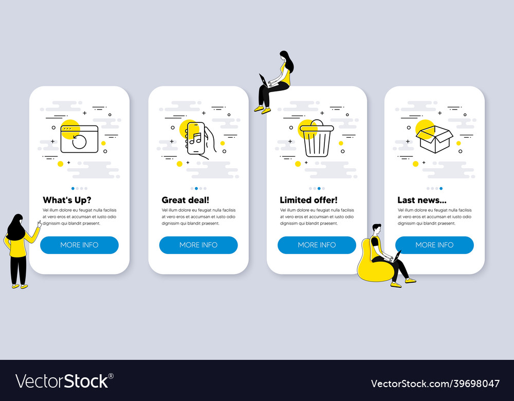 Set of line icons such as trash bin music app vector image Set of line icons such as trash bin music app