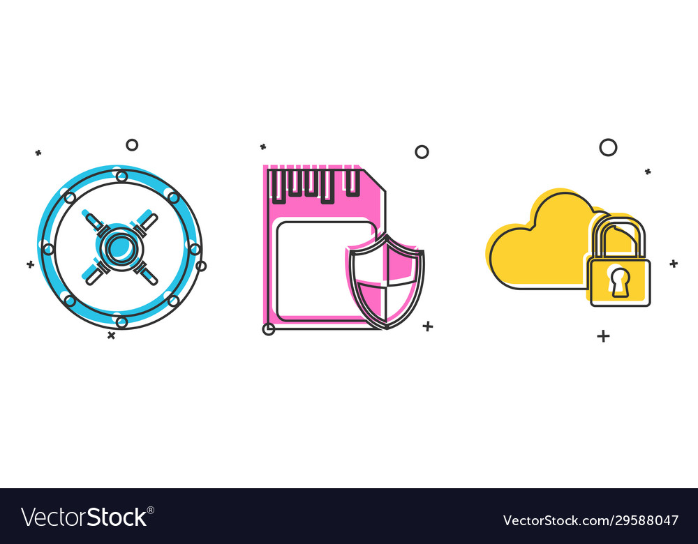 Set safe sd card and shield cloud computing vector image Set safe sd card and shield cloud computing