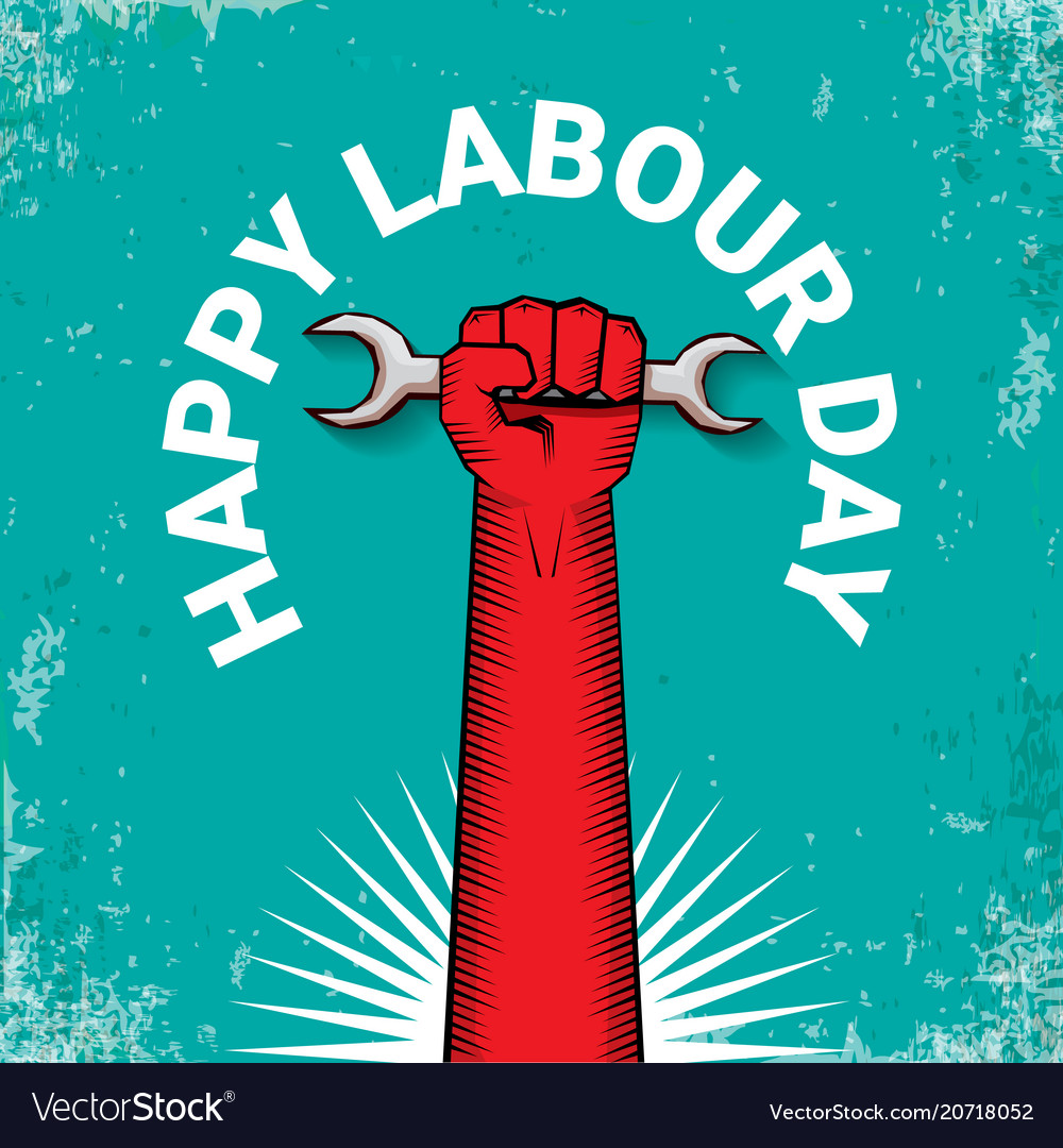 1 may happy labour day label with strong Vector Image