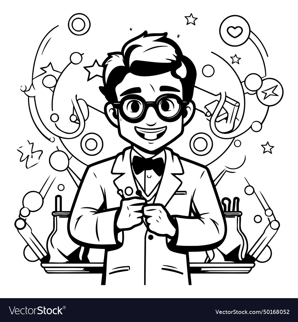 Black and white cartoon of a teacher or professor