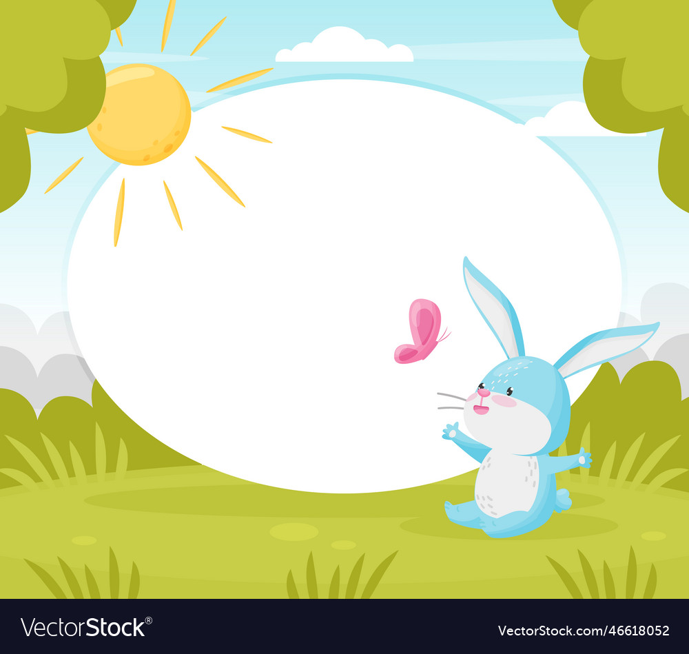 Cartoon rabbit empty white card with cute animal