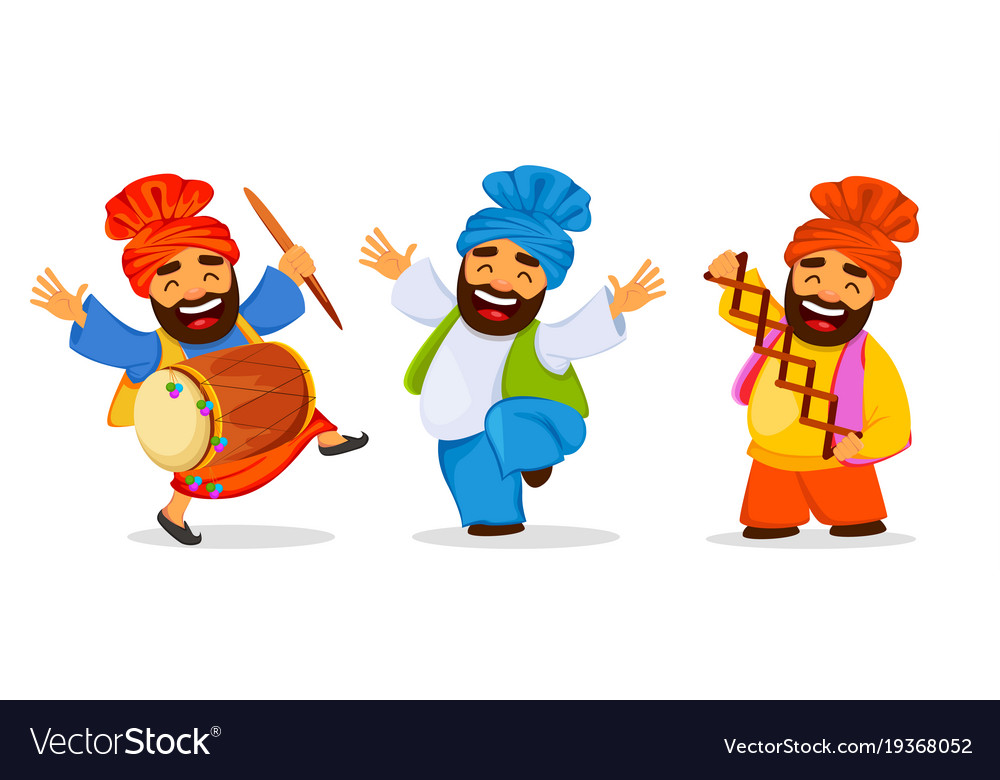 Funny dancing sikh man celebrating holiday set Vector Image