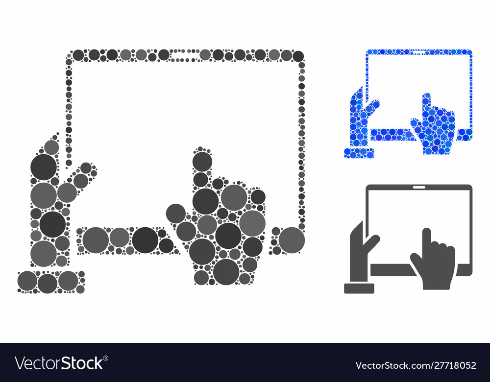 Hand points pda mosaic icon round dots Vector Image Hand points pda mosaic icon round dots