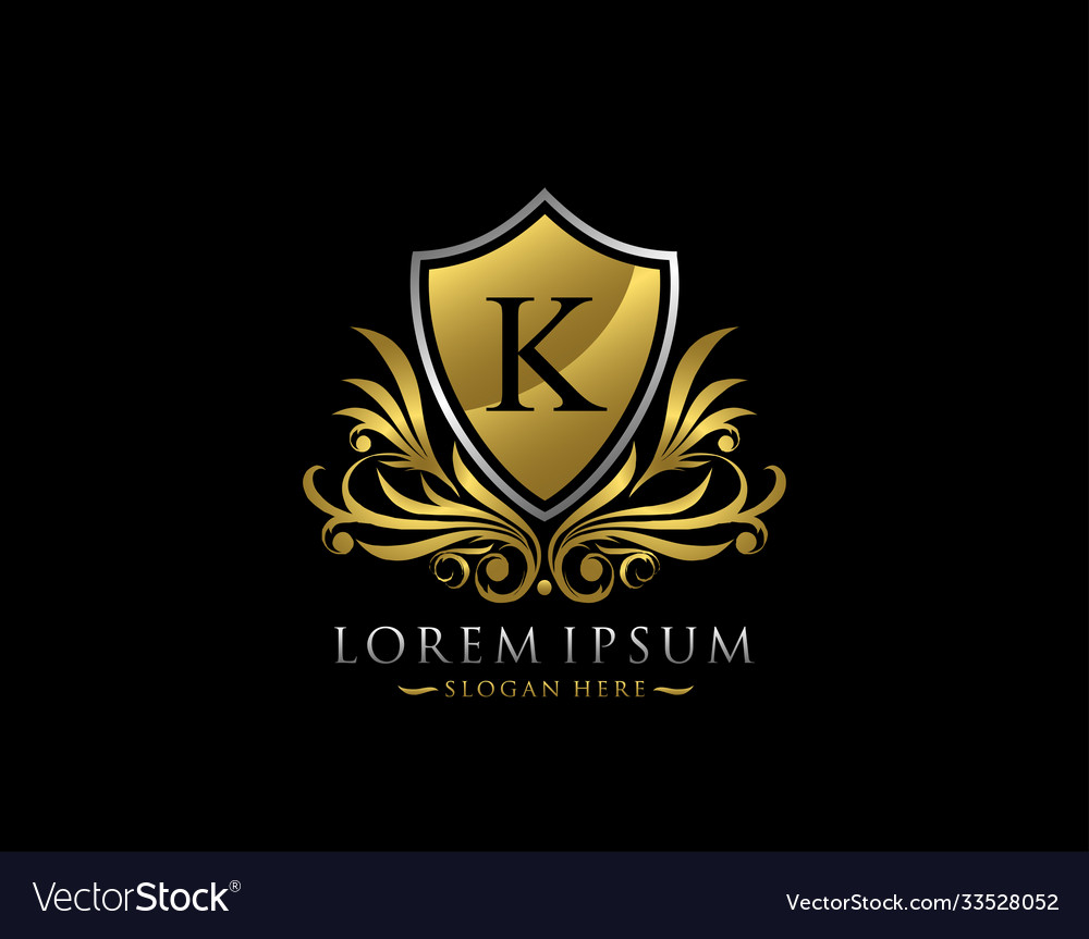 Luxury shield k letter logo graceful elegant gold Vector Image