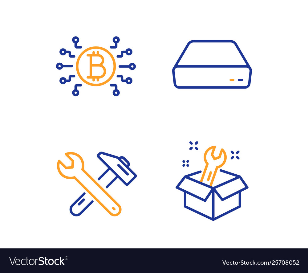 Mini pc bitcoin system and spanner tool icons set Vector Image Mini pc bitcoin system and spanner tool icons set