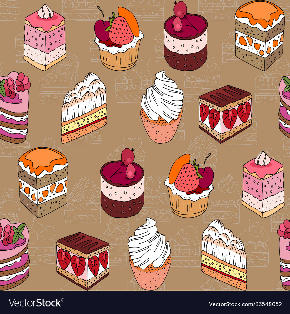 Seamless pattern with pretty cake slices vector image Seamless pattern with pretty cake slices