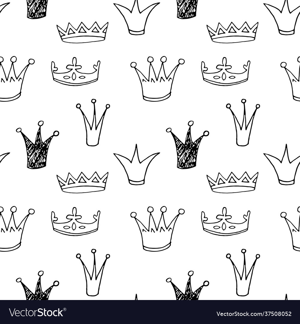 Seamless pattern with sketch crowns