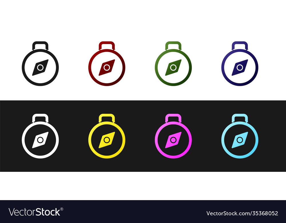 Set Kompass-Symbol isoliert auf schwarz und weiß