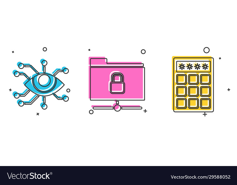 Set eye scan ftp folder and lock password vector image Set eye scan ftp folder and lock password