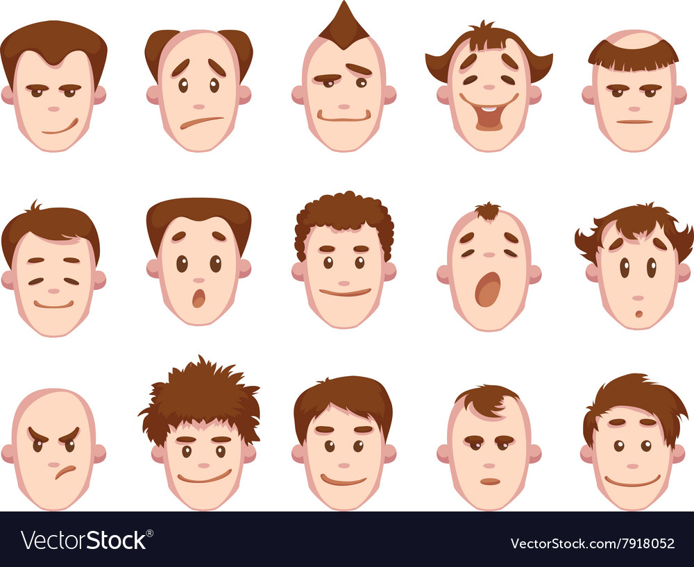 Set of man faces with some emotions Royalty Free Vector