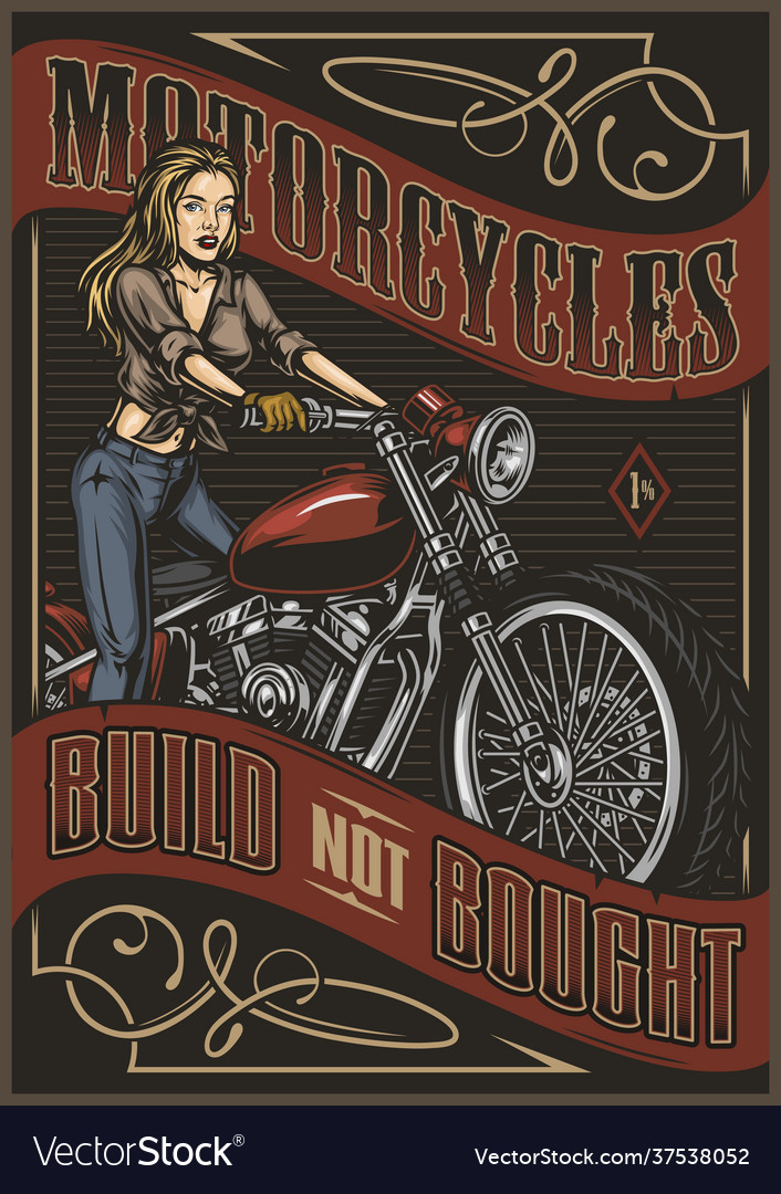 Vintage motorcycle colorful poster Royalty Free Vector Image