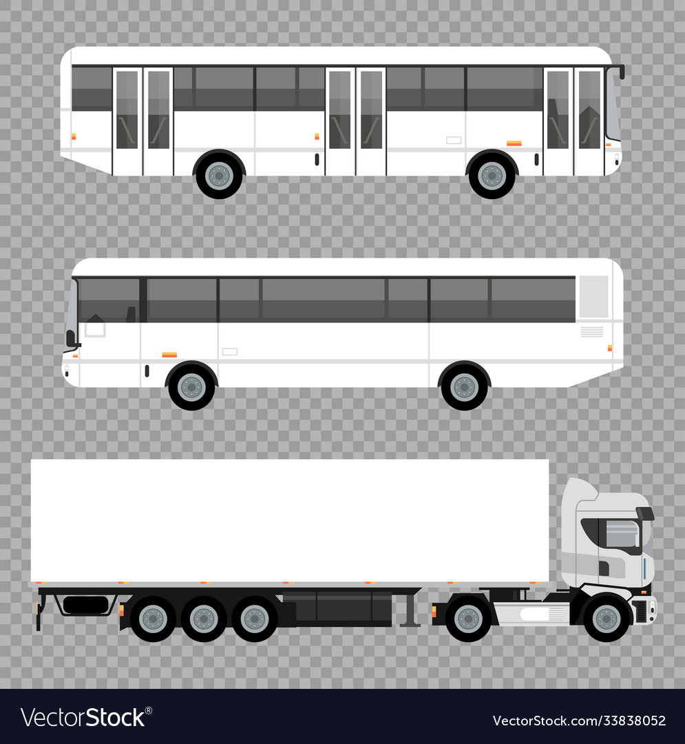 White buses and truck mockup cars vehicles icons