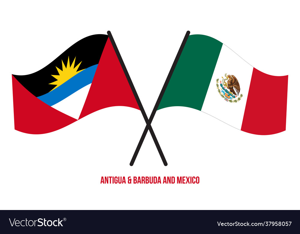 Antigua barbuda and mexico flags crossed waving