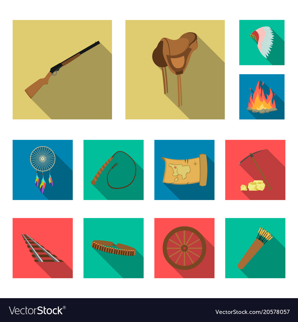 Attributes of the wild west flat icons in set