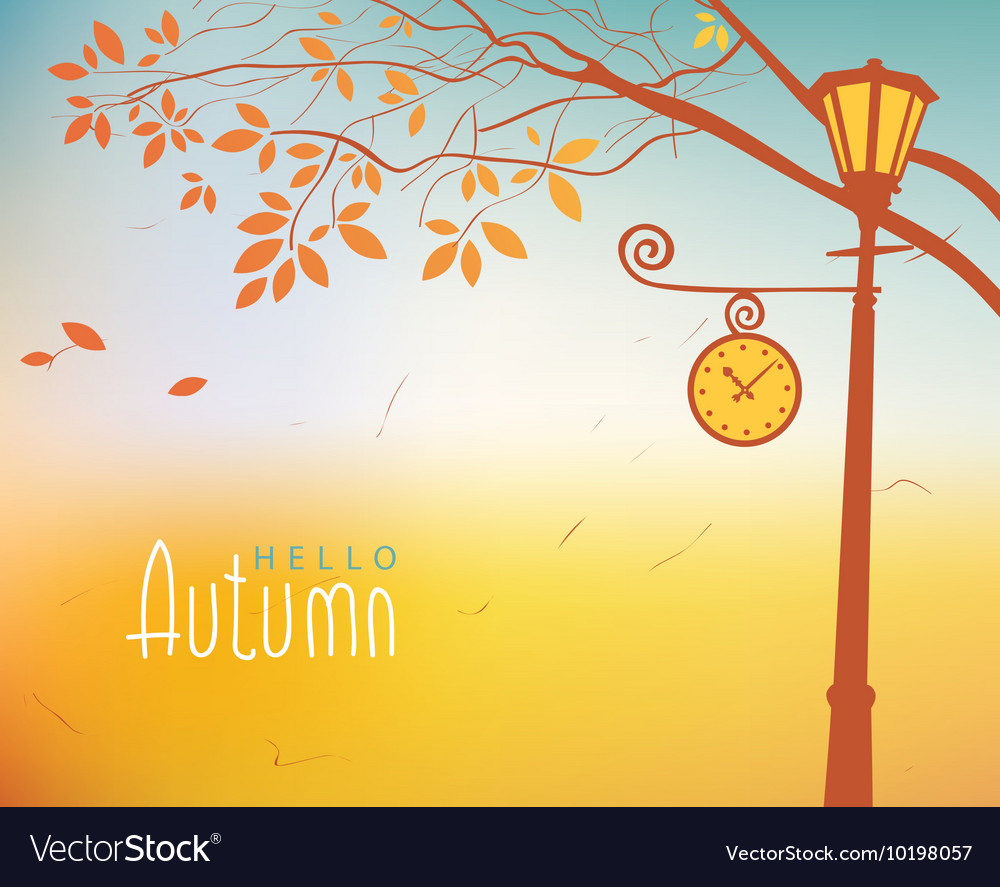 Autumn landscape with trees and clock lamp post Vector Image