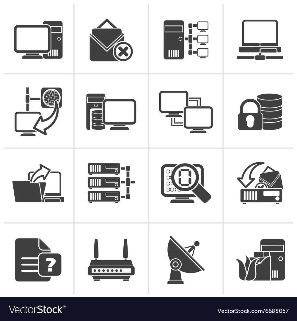Black computer network and internet icons