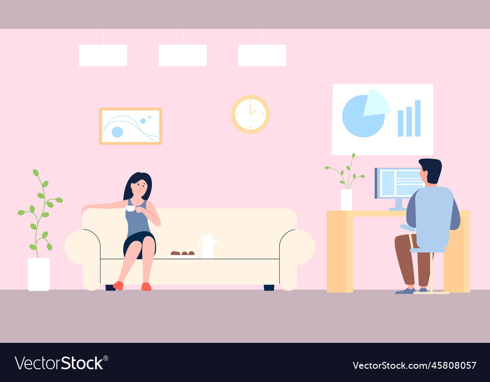 Couple daily routine work on computer vector image Couple daily routine work on computer