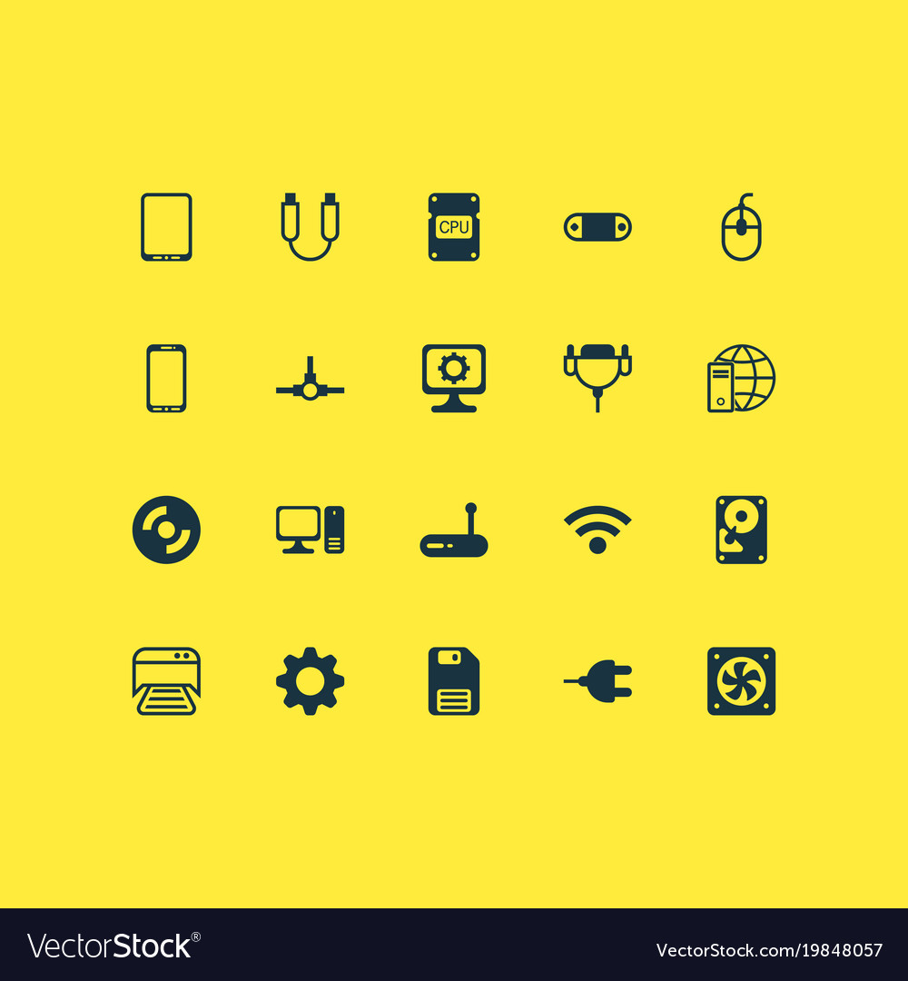 Hardware icons set with modem plug global