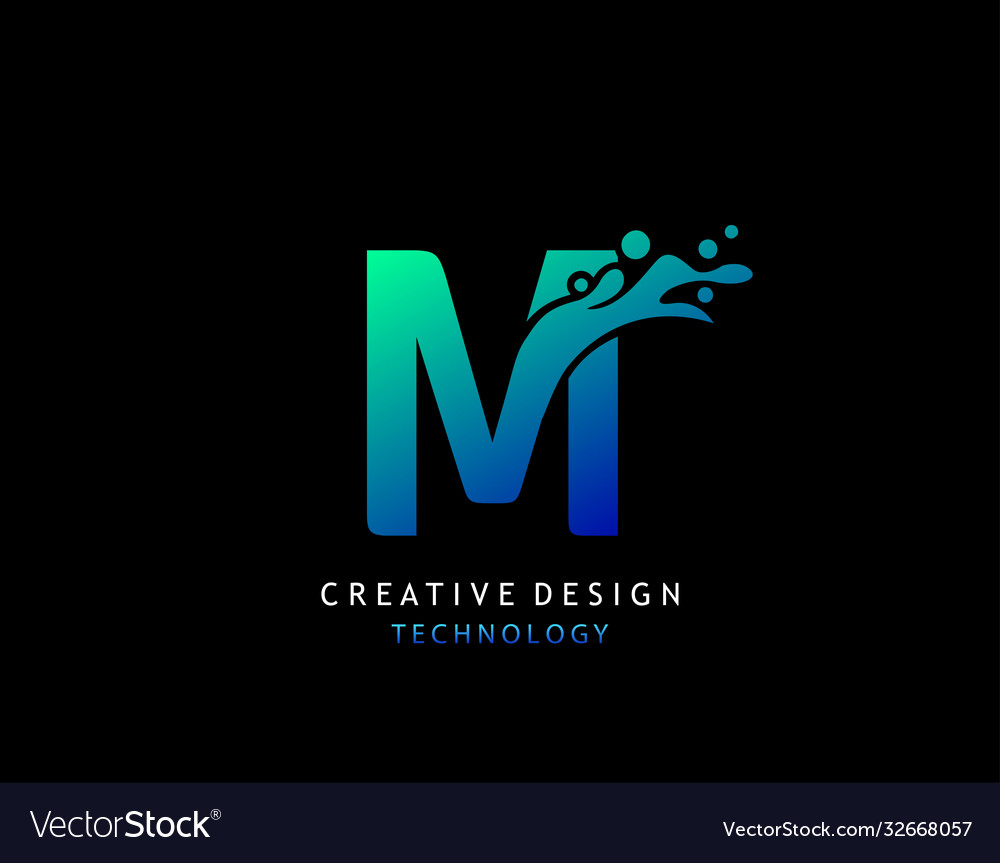 Letter M Water Splash Logo Modern Techno Vector Image