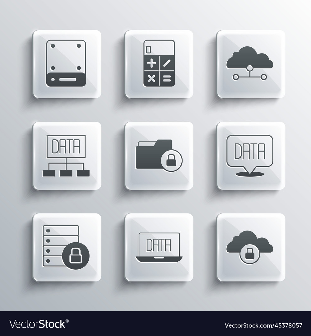 Set data analysis cloud computing lock folder vector image Set data analysis cloud computing lock folder